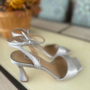 Badgley Mischka Silver Metallic Ankle-Strap Heels